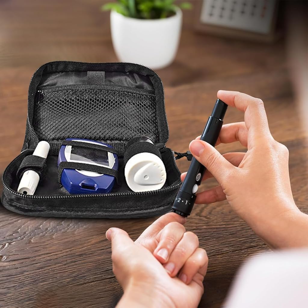 HASTHIP® Bolsa de Viaje para Medidor de Glucosa e Insulina,Estuche Organizador Portátil con Cremallera,Funda Compacta Tela Oxford Impermeable para Accesorios Diabéticos y Viajes