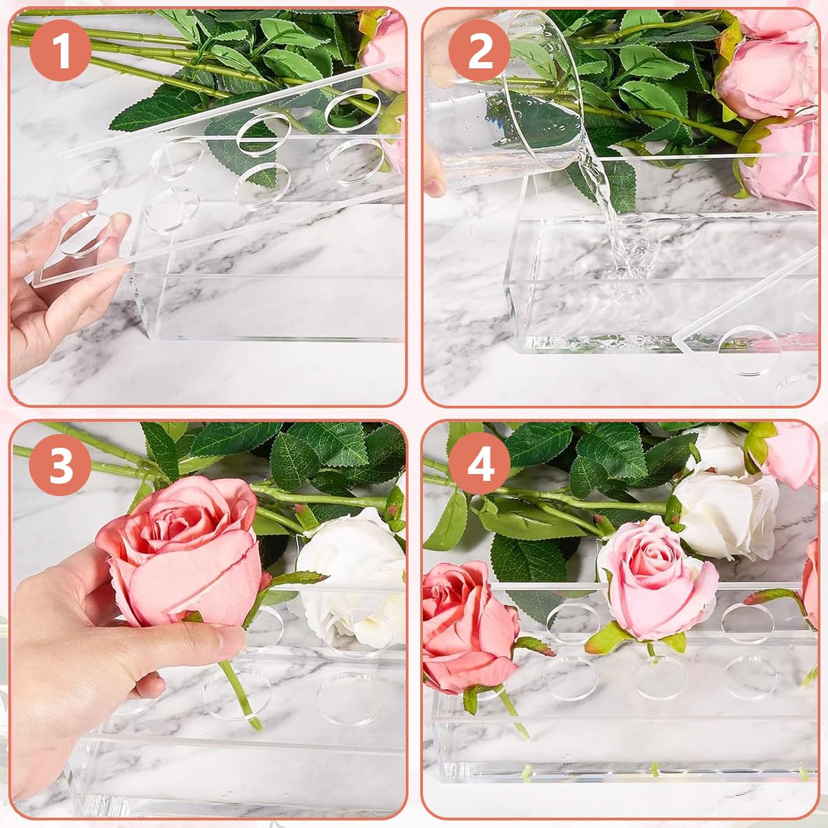 HASTHIP Clear Acrylic Flower Vase for Wedding and Home Decor featuring 12 Holes | 30×10×6.5 cm Rectangular Centerpiece
