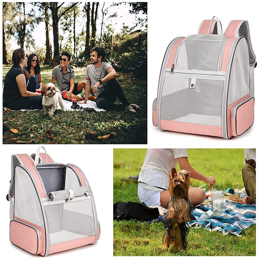HASTHIP® Mochila Transportadora para Mascotas Pequeñas y Medianas,Mochila Expandible con Malla Transpirable para Perros y Gatos,Diseño Ergonómico Cómodo Viajes Aire Libre (Rosa)