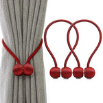 Magnetic Curtain Tiebacks Curtain Clips Rope Holdbacks Curtain Weaving Holder Buckles for Home Office Decorative,Pack of 2 (Red)