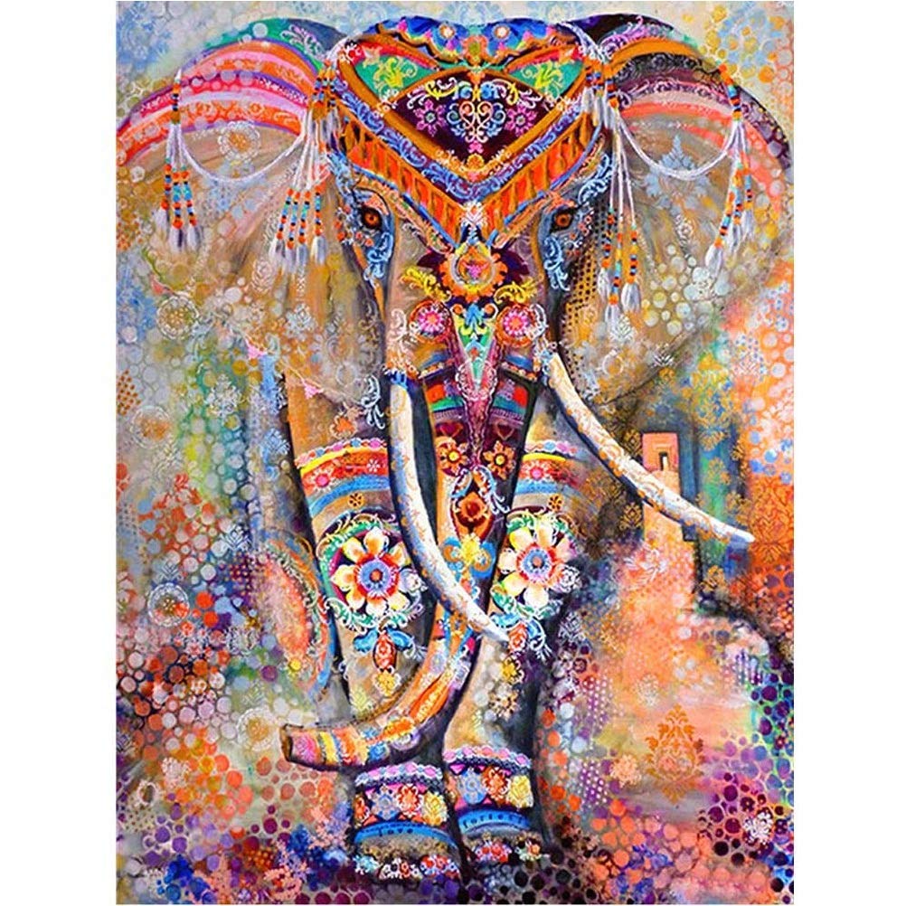 HASTHIP Colorful Elephants DIY 5D Diamond Painting Full Kits, Full Drill Diamond Painting Kits Crystal Embroidery Pictures Cross Stitch Art Craft for Home Decor (Red)