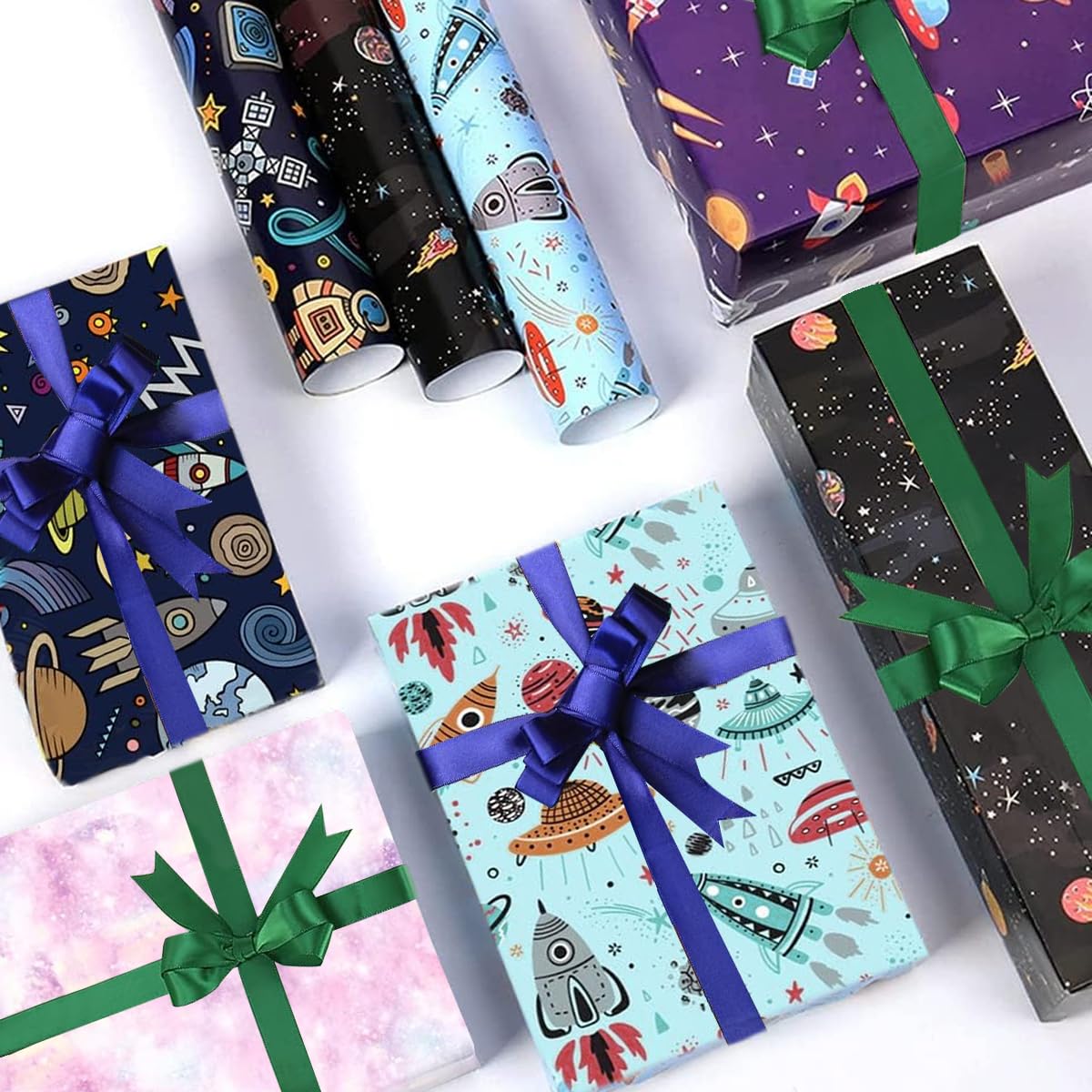 HASTHIP Gift Wrapping Paper Kit for Birthdays and Festivals with 6 Sheets 27.5 x 19.6 in & 2 Ribbons | Cartoon Design for Kids Gifts