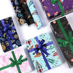 HASTHIP Gift Wrapping Paper Kit for Birthdays and Festivals with 6 Sheets 27.5 x 19.6 in & 2 Ribbons | Cartoon Design for Kids Gifts