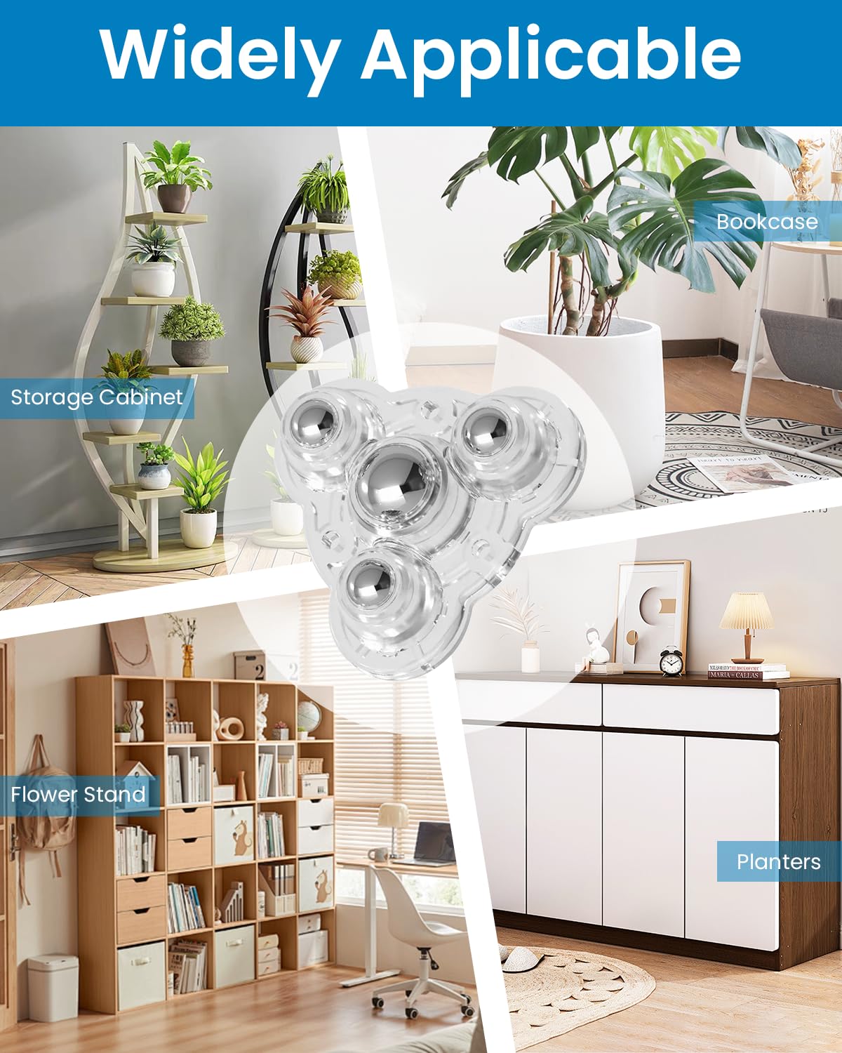 HASTHIP Self Adhesive Caster Wheels for Furniture and Storage Bins featuring 360 Rotation | 25KG Load per Wheel