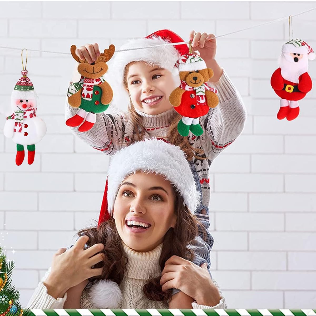 HASTHIP® 4Pcs Christmas Tree Ornaments Cartoonish Christmas Hangings for Home Decor Snowman Elk Santa Claus Hangings Christmas Ornaments for Christmas Tree, Door, Window, 17x8cm