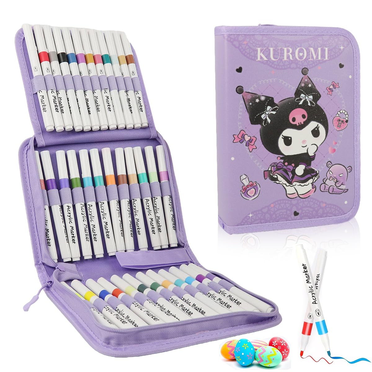 HASTHIP Acrylic Markers Set for DIY Painting with 36 Colors and Kuromi Zipper Pouch | Quick Dry Ink