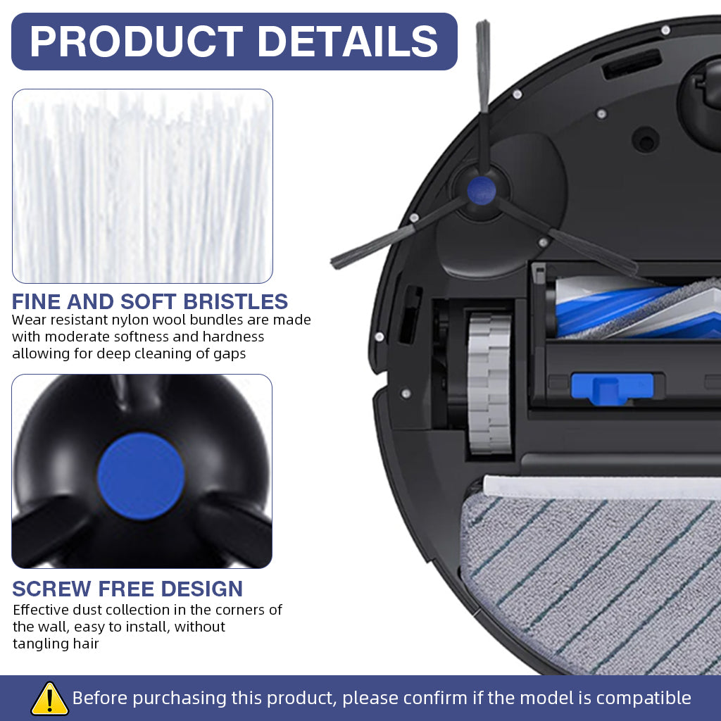 HASTHIP® 6Pcs Replenishment Kit, Replacement Parts for Ecovacs N20 Pro/N20 Robot, Vacuum Cleaner Replacement Accessories:2 Side Brushes, 2 Microfiber Cloth Mop, 2 Filter