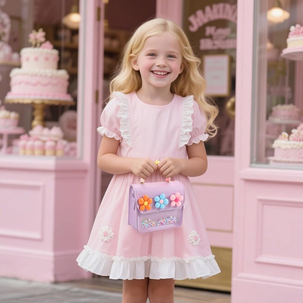 HASTHIP® Bolso Cruzado para Niñas Pequeñas,Monedero Infantil con Flor para Niñas de 3 a 8 Años,Bolso de Hombro Lindo Regalos Cumpleaños (Purple)