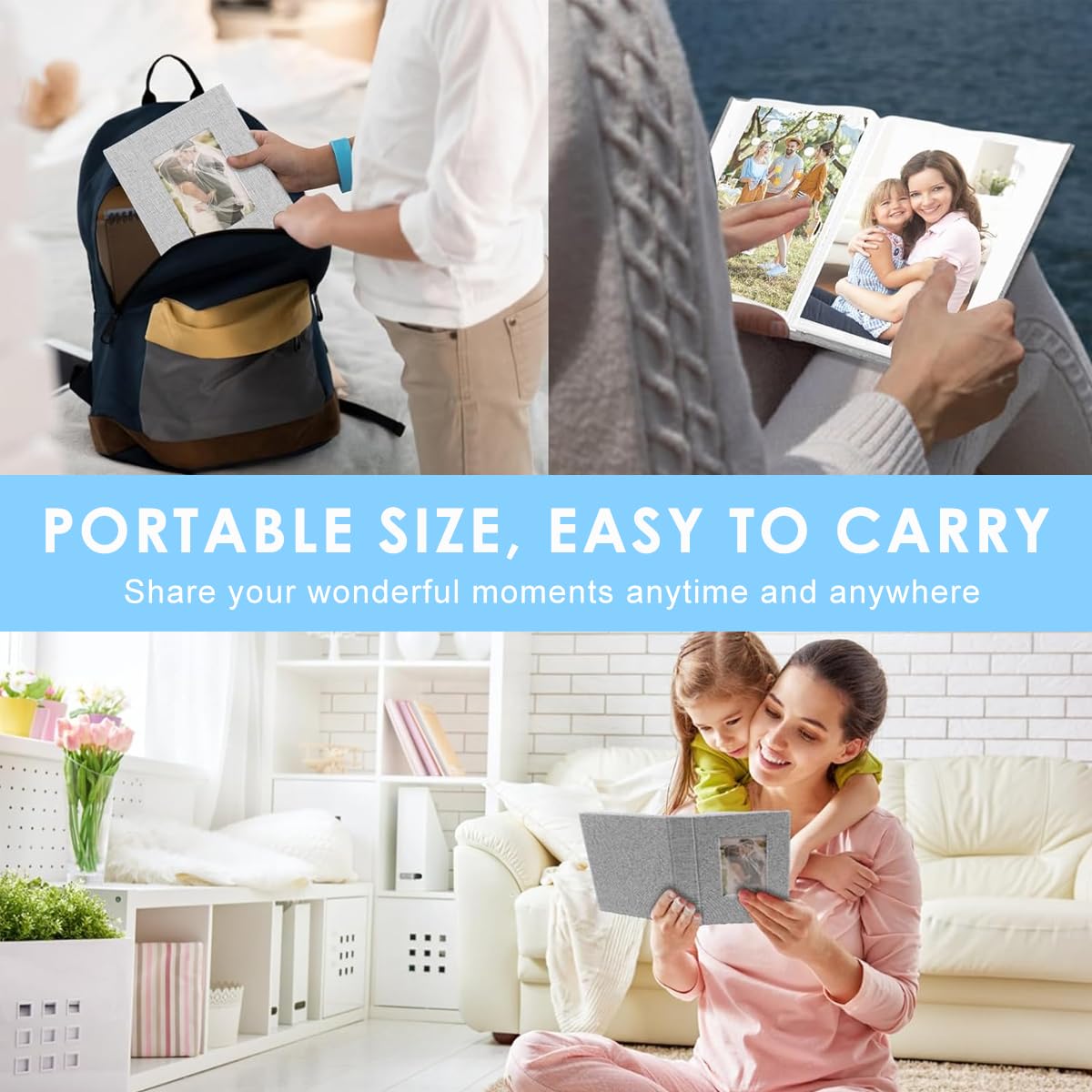 HASTHIP Photo Album for Family Memories with 72 Pockets featuring Clear Cover Window | 6 in Flax Cloth Hardcover 12x16.5cm