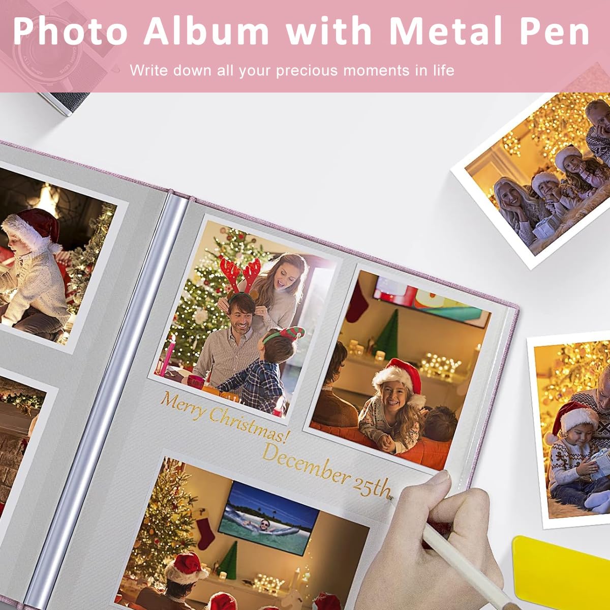 HASTHIP DIY Photo Album for Memories with 40 Pages and Aluminum Spindle Binding | Linen Cover Scrapbook for Family and Travel Photos