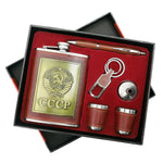 HASTHIP Whisky Flask Gift Set for Men with 8 oz CCCP Embossed PU Finish | Stainless Steel Accessories