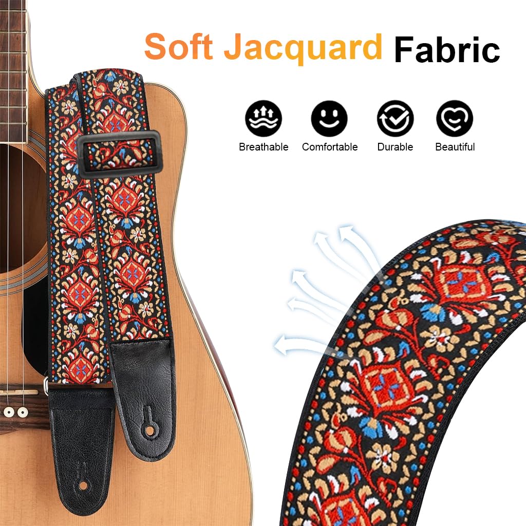 HASTHIP Guitar Strap with Double Sided Embroidered Pattern 34–41 Inches | for Acoustic and Electric Players