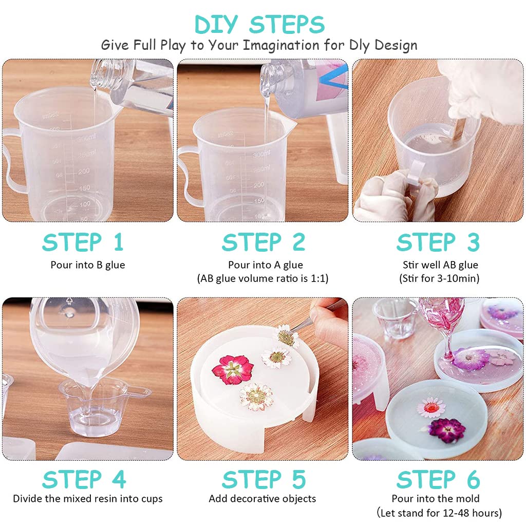 HASTHIP Coaster Resin Moulds Set for DIY Art Crafts with 5pcs 3.54 in Round Silicone Moulds | Easy Demoulding and Reusable
