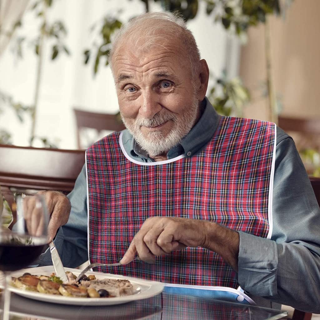 HASTHIP Adult Bibs for Elderly with Waterproof Anti Oil Design 78 x 44cm | Reusable Red Dining Protector