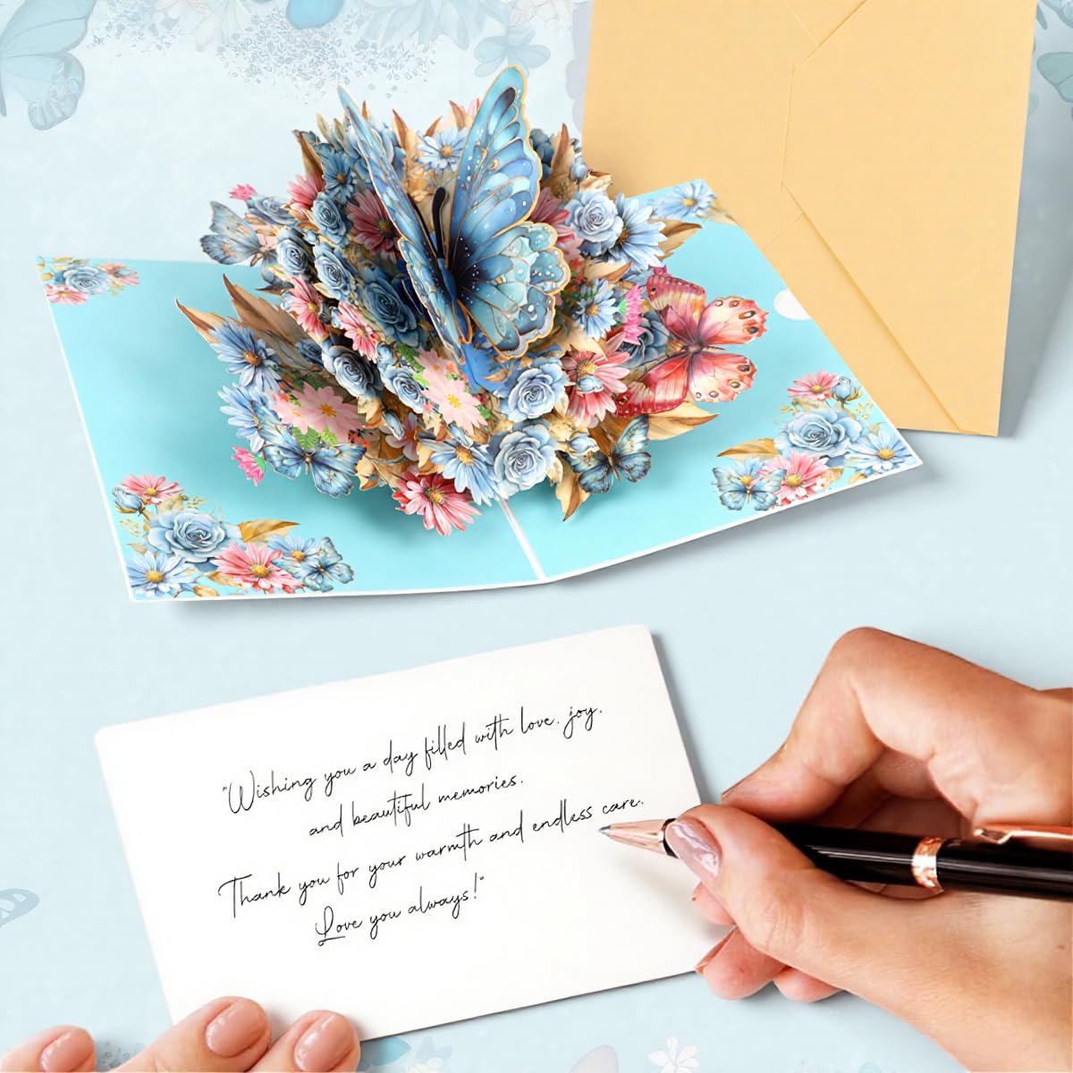 HASTHIP® 3D Pop-Up Butterfly Greeting Card, Handmade Floral Gift Card for Birthday, Anniversary, Friendship & Special Occasions, 5x7 Inch