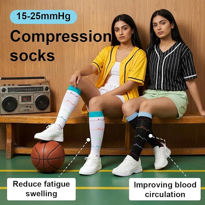 HASTHIP 2 Pairs Compression Sport Socks Knee High Graduated Support Socks