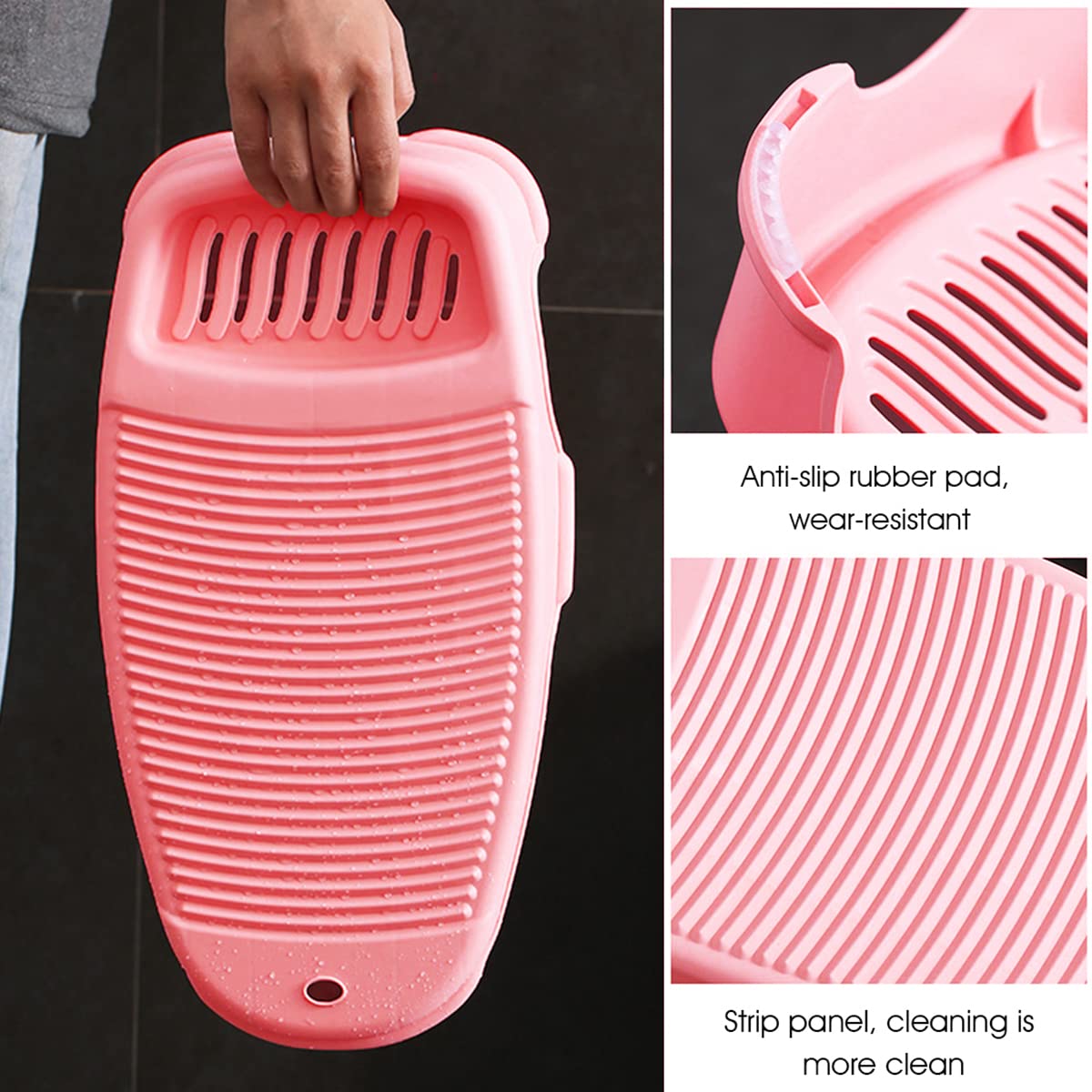 Washboard Washing Clothes Anti-Slip Hand Wash Board with Soap Holder Scrubbing Pad Hangable Laundry Board for Underwear Kid Clothes Shirts Hand Towels Baby Bib Socks 44 * 21cm Pink