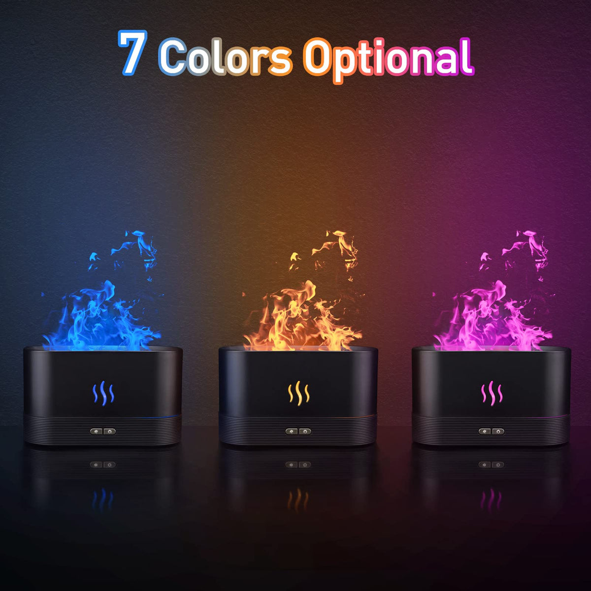 HASTHIP Air Humidifier for Bedroom with 180ml Tank and Ultrasonic Cool Mist | 7 Color Flame Light