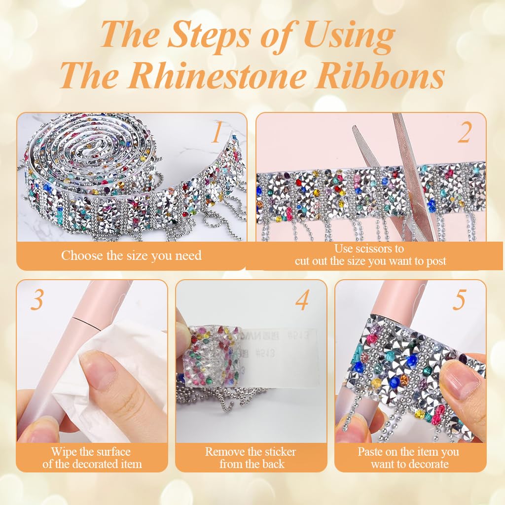 HASTHIP® 1 Yard Rhinestone Tassel Decorative Belt for Garments Making Metal Rhinestone Tassel Belt Waist Belt Self Adhesive DIY Tassel Charm Sparkling Color Rhinestone Belt for Clothes Making