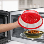 HASTHIP Microwave Plate Cover for Food with 10.5 in Collapsible Lid and Steam Vent | Red BPA Free