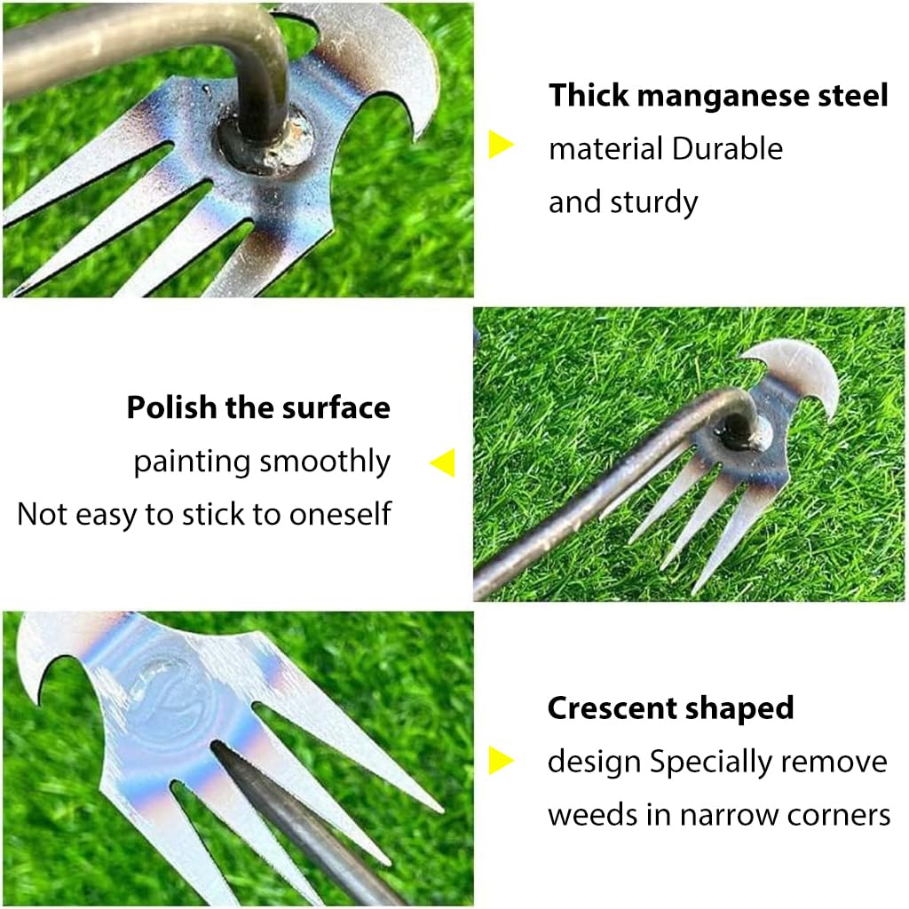 HASTHIP Weeder Hand Tool for Lawn and Garden with 4 Claws Steel Design 35 cm | Manual Weed Puller 3 pcs