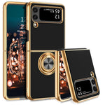 HASTHIP® TPU Phone Case with Metal Frame and Phone Grip for Samsung Galaxy Z Flip 4 - Anti-Scratch, Dustproof, Lightweight, Foldable Protector with Stand, Durable and Stylish Cover