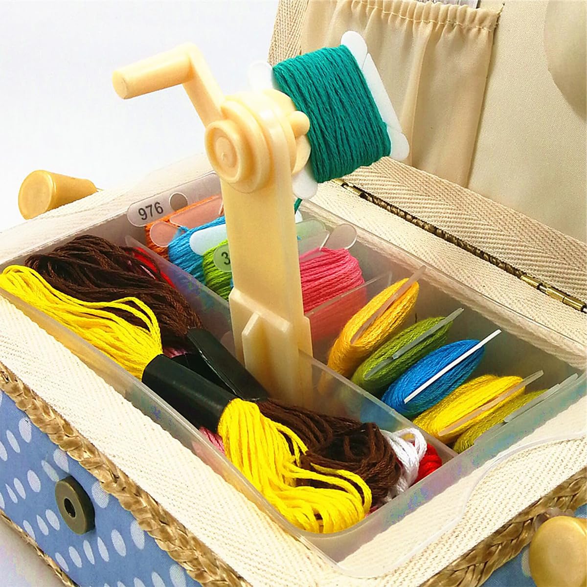 HASTHIP Plastic Thread Bobbins Holder for Cross Stitch and Embroidery with Bobbin Winder | 100 Pcs 1.57 in Yarn Organizer