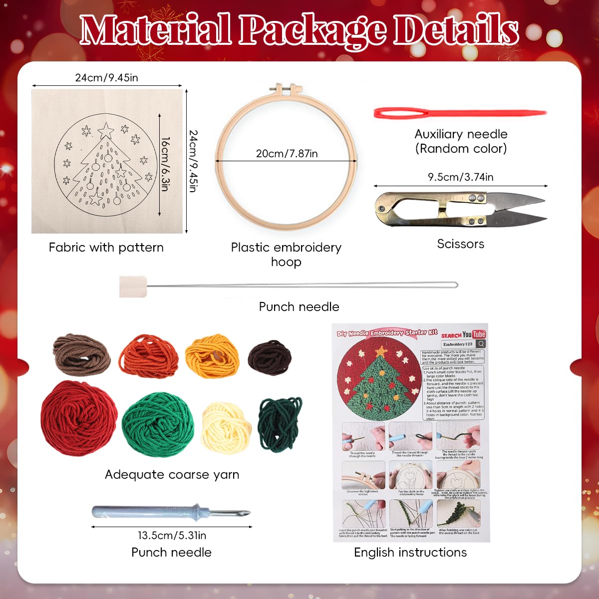 HASTHIP Punch Needle Set for DIY Christmas Tree Embroidery with Yarn and Hoop | Fun Craft Kit for Beginners and Kids