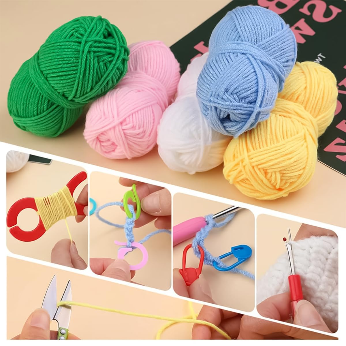 HASTHIP Crochet Kit for Beginners including 107 pcs ergonomic hooks and yarns | unicorn bag