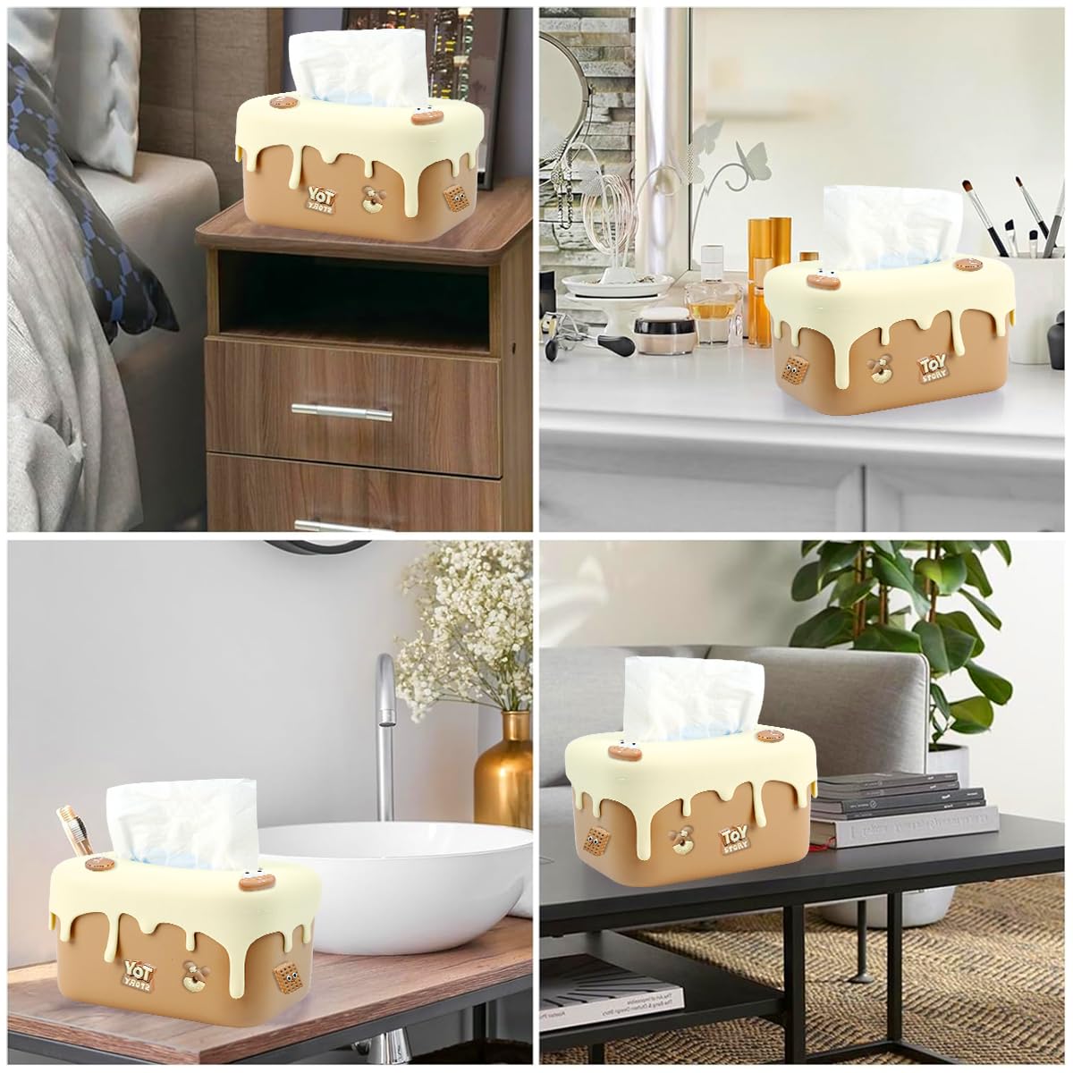 HASTHIP Kawaii Tissue Paper Box Cover for Home Office and Car featuring Spring Loaded Design | PP Body with Removable Soft Rubber Top 25x16x12cm