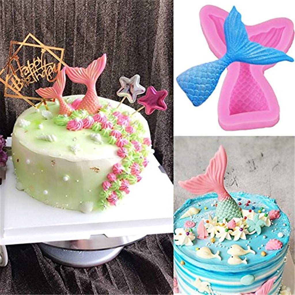 4 Pieces Mermaid Tail Mould, Silicone Mermaid Cake Moulds Chocolate Fondant Moulds 3D Mermaid Icing Moulds Seashell Cake Soap Moulds for Soap Making