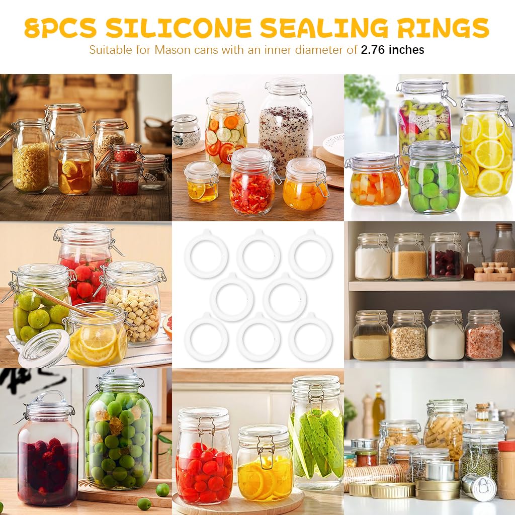 HASTHIP Silicone Sealing Rings for Mason Jars featuring Airtight 2.76 in Gaskets | 16PCS Reusable Food Grade
