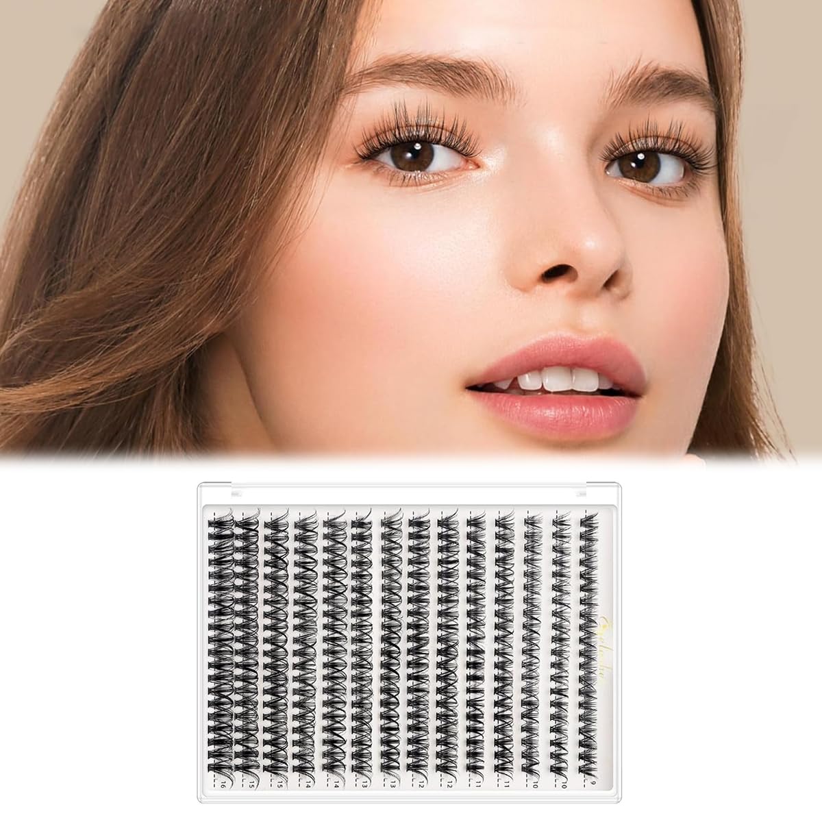 HASTHIP® 480PCS Pestañas Postizas Individuales, Extensiones de Pestañas DIY 9-16mm Mezcladas D Curl, Clústeres Suaves con Banda Fina, Efecto Natural y Volumen Profesional