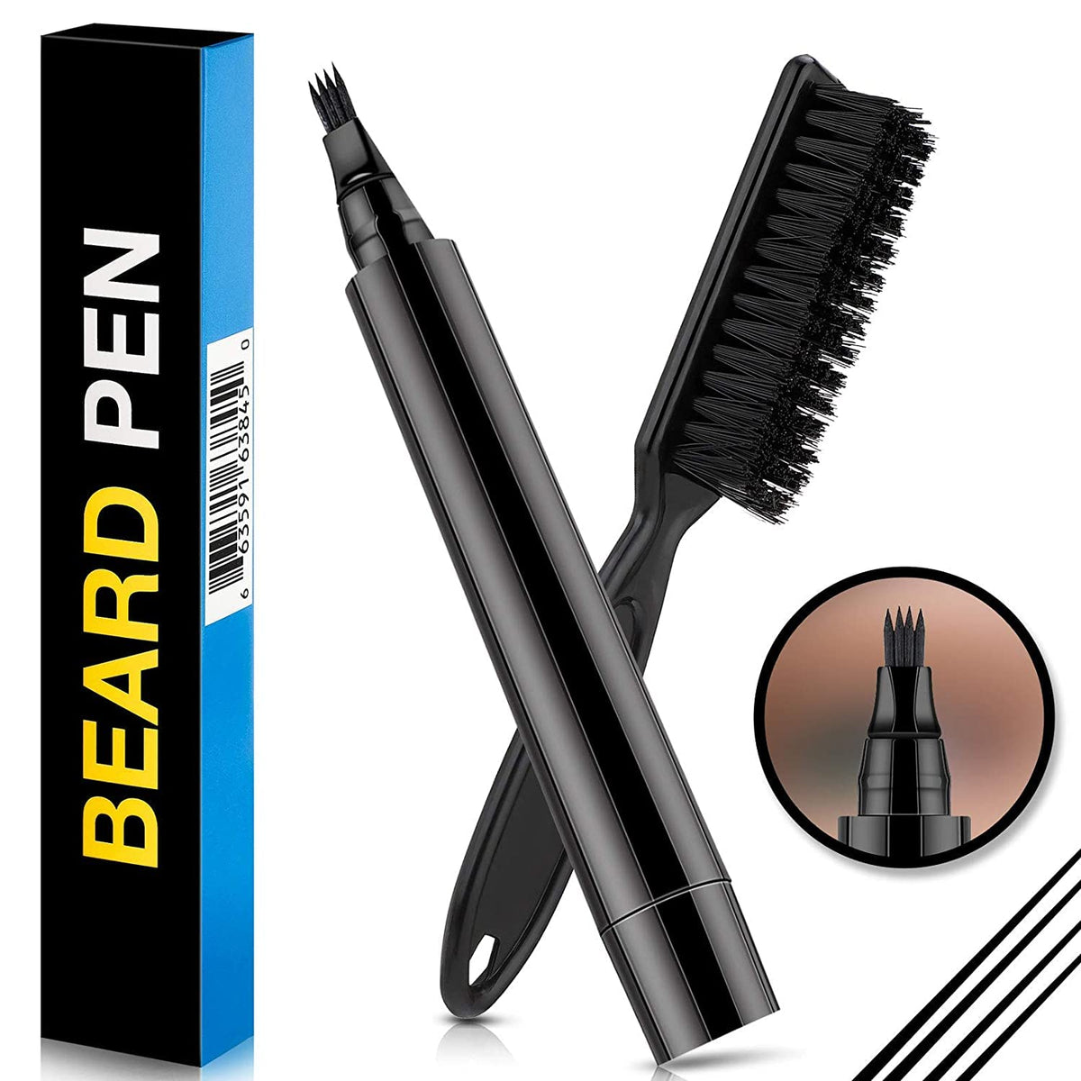 MAYCREATE® Beard Pencil Filler for Men with Bristle Beard Brush Natural Enhancer to Fill, Barber Pencil Mustache Kit for Men Beard, Moustache, Eyebrows