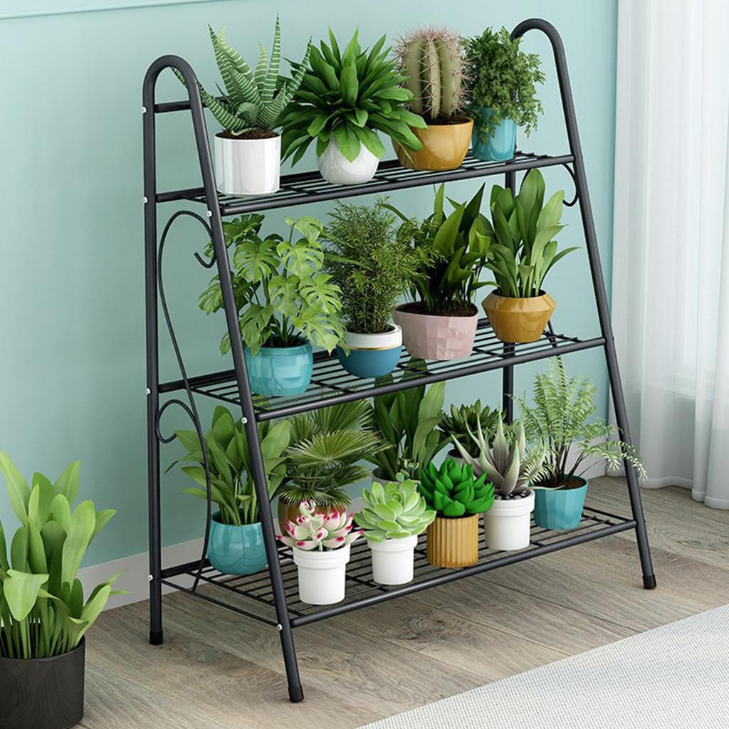 HASTHIP 3 Tier Metal Plant Stand for Balcony with Vertical Design | Indoor and Outdoor Display Shelf
