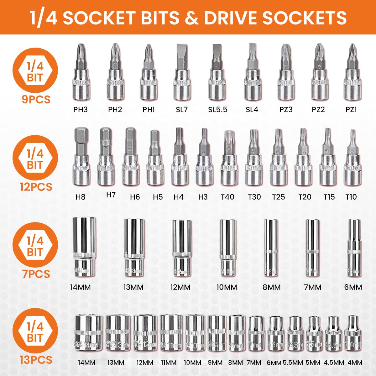 HASTHIP® 53 Pieces 1/4 inch Drive Socket Ratchet Wrench Tool Set with Bit Socket Set Metric and Extension Bar for Auto Repairing and Household