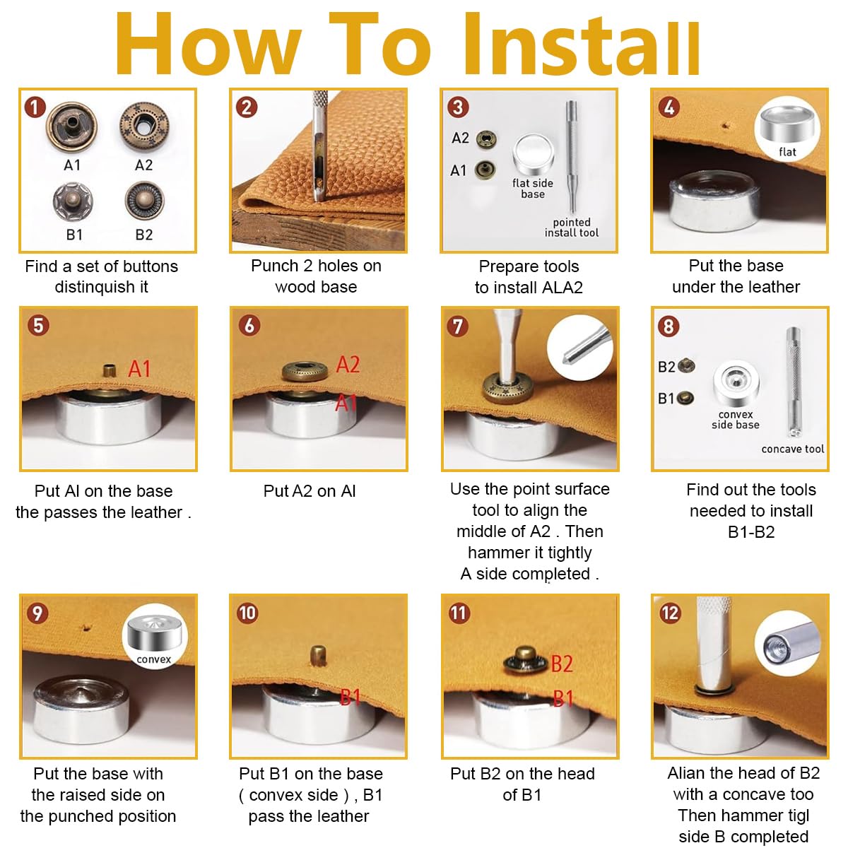 HASTHIP Metal Snap Button Set for DIY Clothes and Leather Crafts with 4 Setter Tools | 120 Sets 12.5mm Copper Zinc Alloy Fasteners in 6 Colors