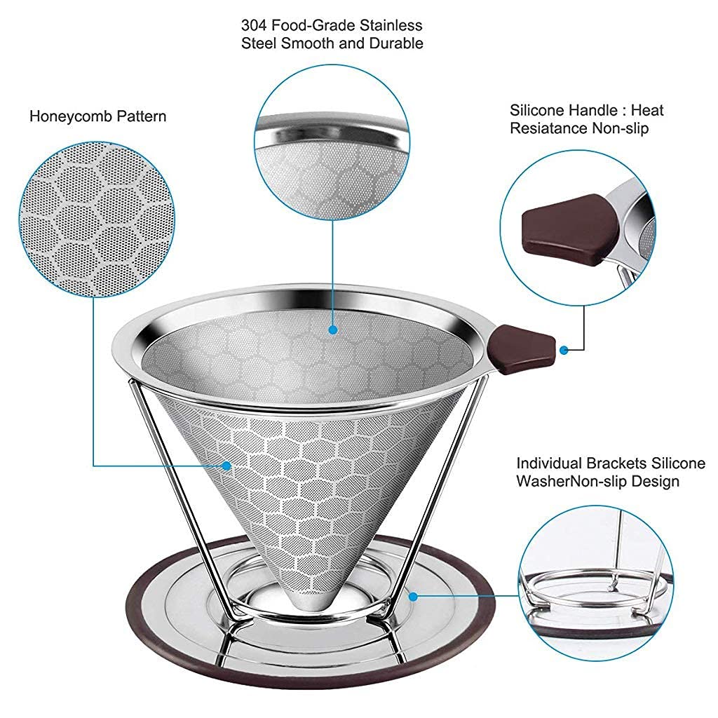 HASTHIP Filter Coffee Maker 800 Mesh for Rich Flavor with Dual Filter 304 Stainless Steel | Easy Clean Paperless Dripper