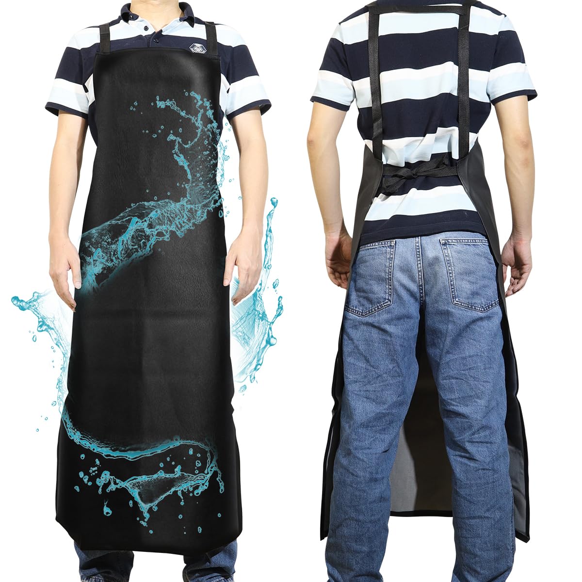 HASTHIP Apron for Dishwashing and Workshop with 43 in Length Featuring Cross Back Straps and PVC Vinyl Black