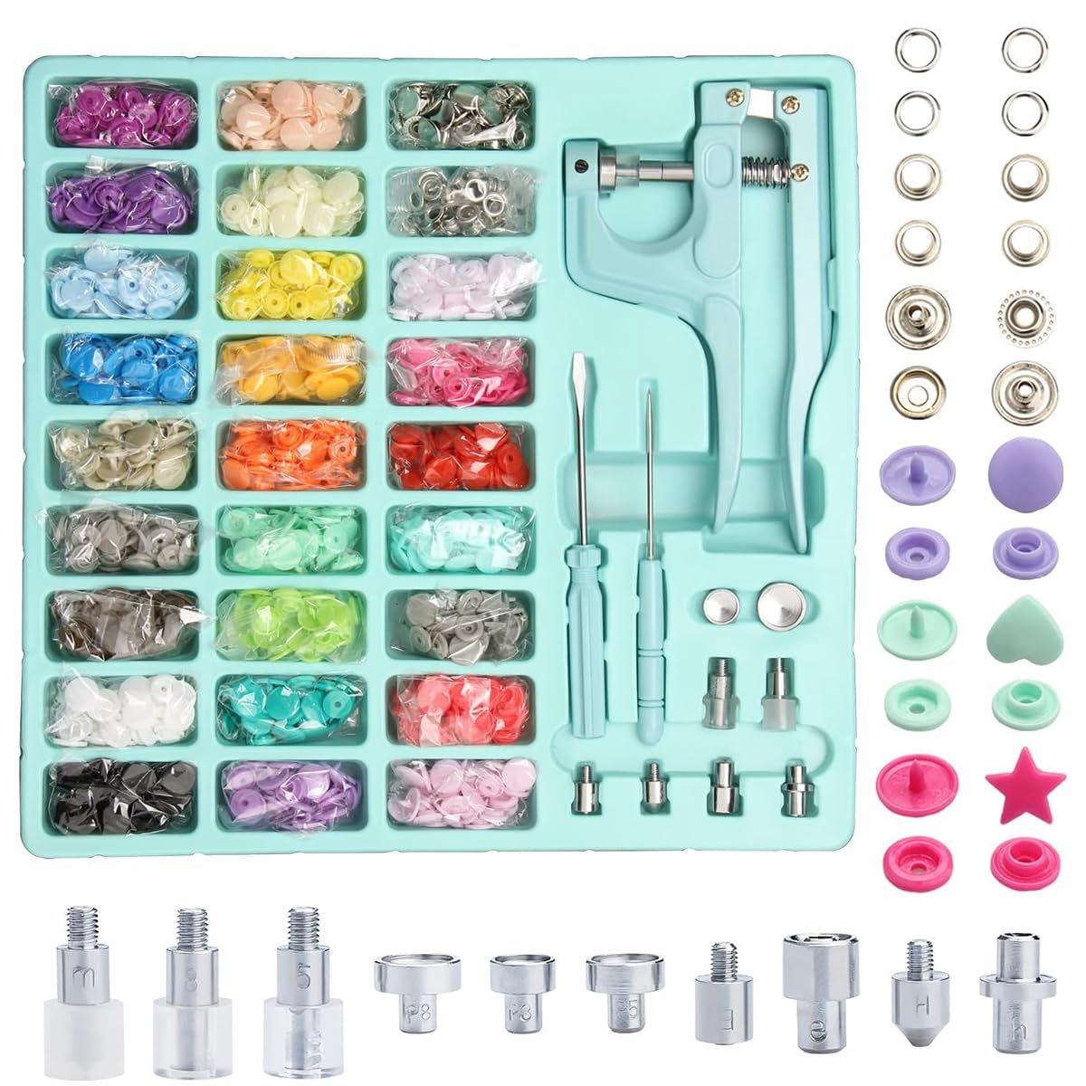 HASTHIP® Snap Buttons with Snap Pliers Set, Sewing Snap Button Machine Fastener and 300 Sets Plastic & Metal Snap Buttons Kit for Repairing, Sewing and DIY Crafting