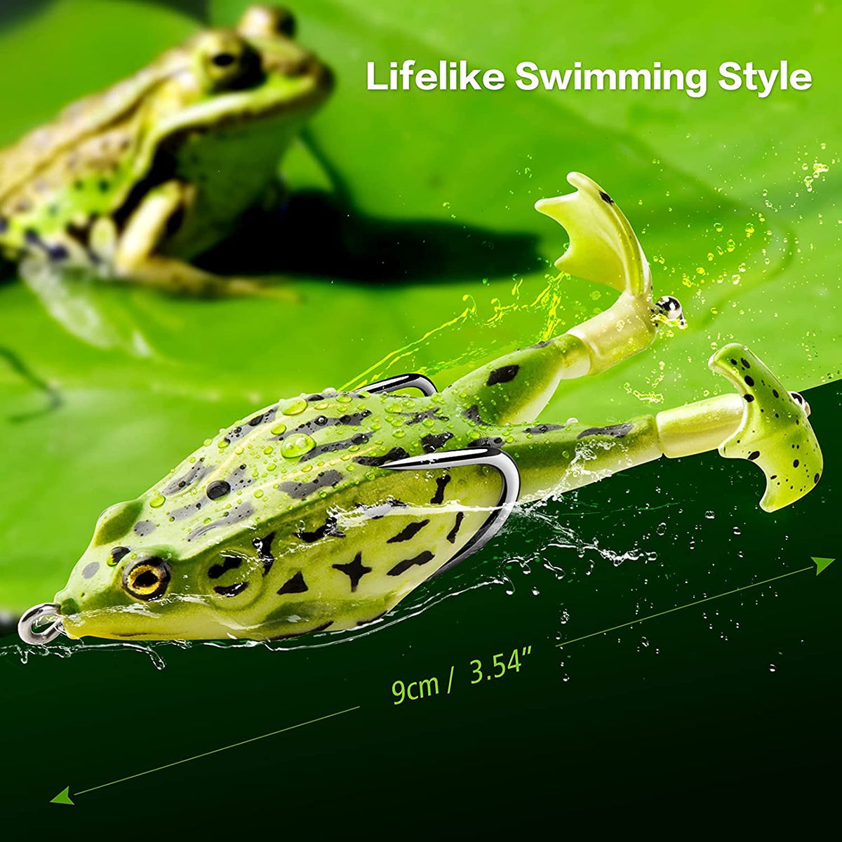 Proberos® 2 Pcs Random Color 9cm Fishing Hooks Double Propellers Frogs Soft Bait High Simulation Soft Silicone Fishing Lures Prop Frog Lures for Bass Realistic Design Floating Weedless Bait Kit