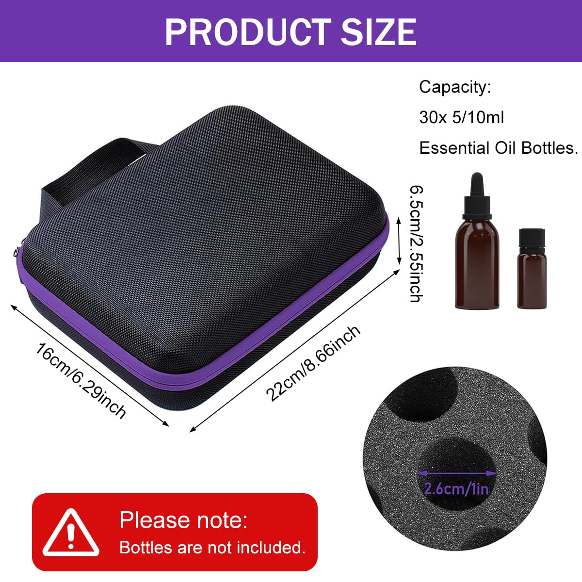 HASTHIP 30-Slot EVA Essential Oil Carrying Case for 5ml 10ml 15ml Bottles