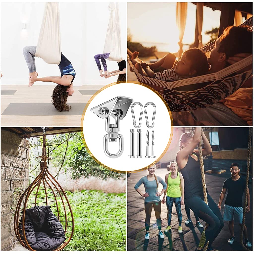 HASTHIP® Ganchos de Techo Giratorios 360° de Acero Inoxidable,Soporte Montaje Pesado para Hamaca,Silla Colgante Saco Boxeo Yoga Luces o Ventilador Carga Máx 250 kg Plata