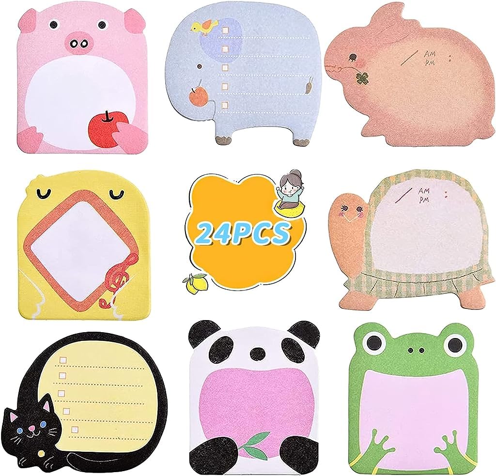 HASTHIP Sticky Notes for School and Office featuring 24 Pack 8 Designs | Cute Animal Pads