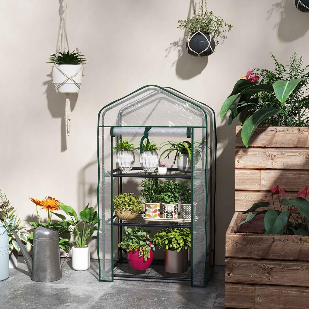 HASTHIP Mini Greenhouse for Indoor and Outdoor Gardening with Triple-Layer Shelf 59x39x126cm