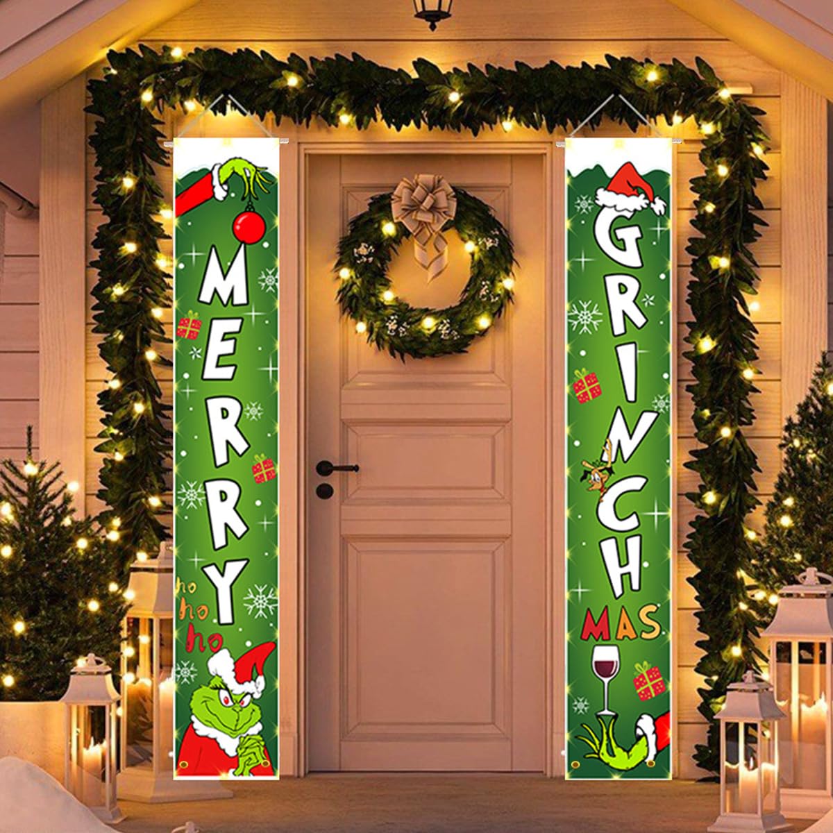 Christmas Decorations Fun Christmas Door Couplet Wall Hanging Couplet Outdoor Yard Front Porch Couplet Set, Hanging Merry Christmas Decorations Couplet for Porch, Door, Balcony