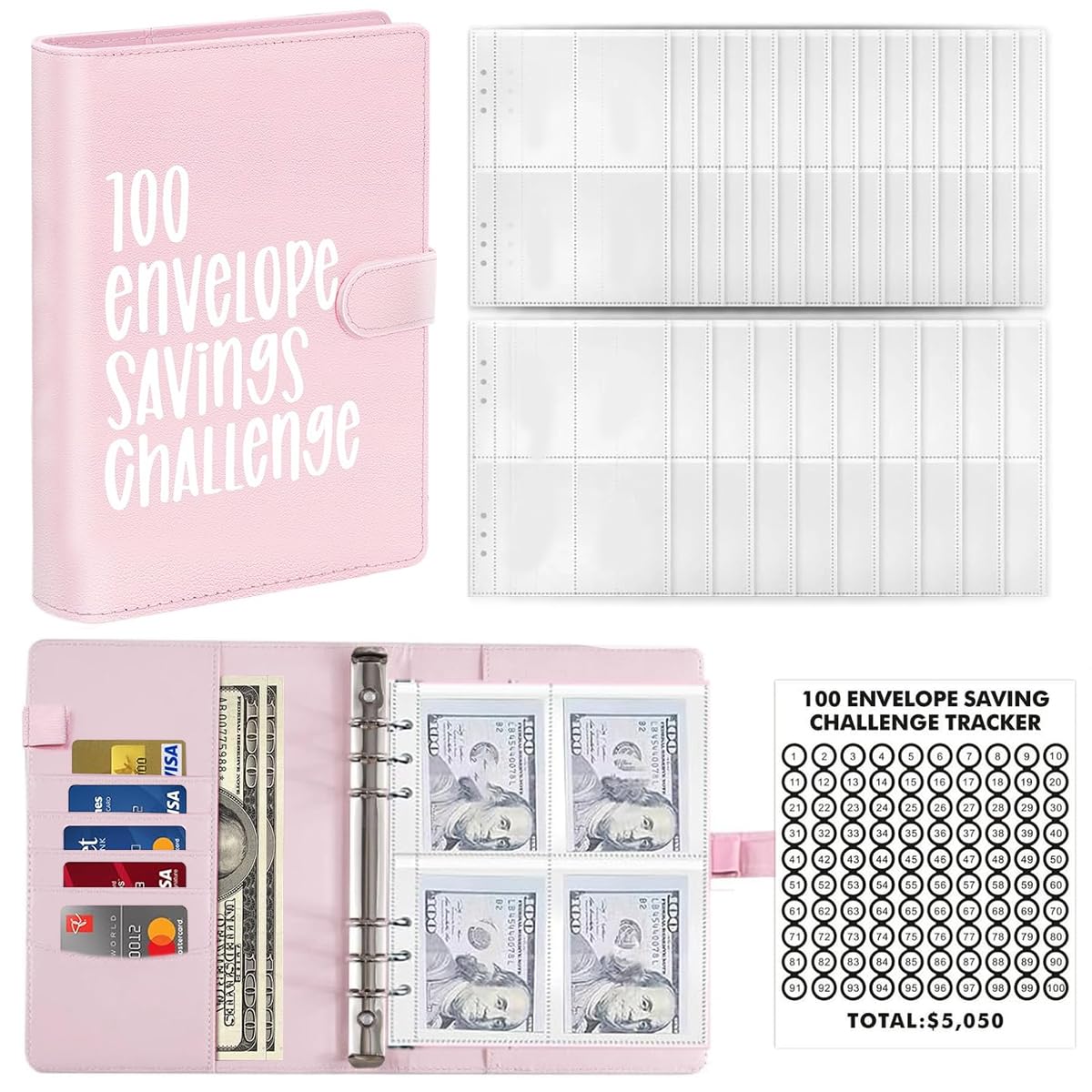 HASTHIP® Money Saving Planner A5 Budget Binder 100 Days Pink