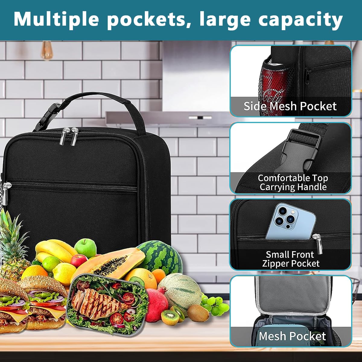 HASTHIP Lunch Box for Work and Picnic with Quick Release Buckle Handle 8.7×4.5×10.2 in Black