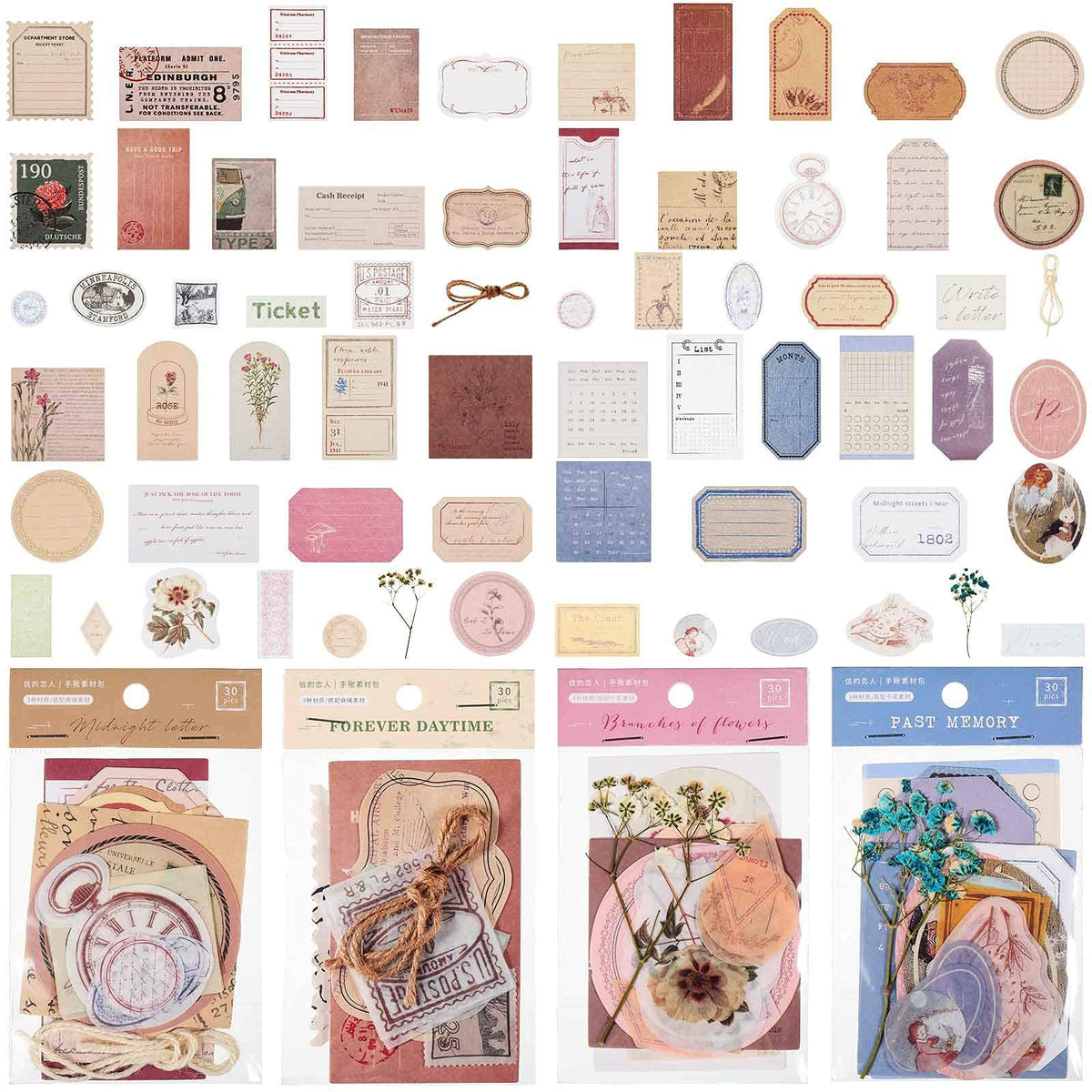 HASTHIP Vintage Scrapbook Stickers for Journals and Crafts featuring 120 Piece Retro Paper Set