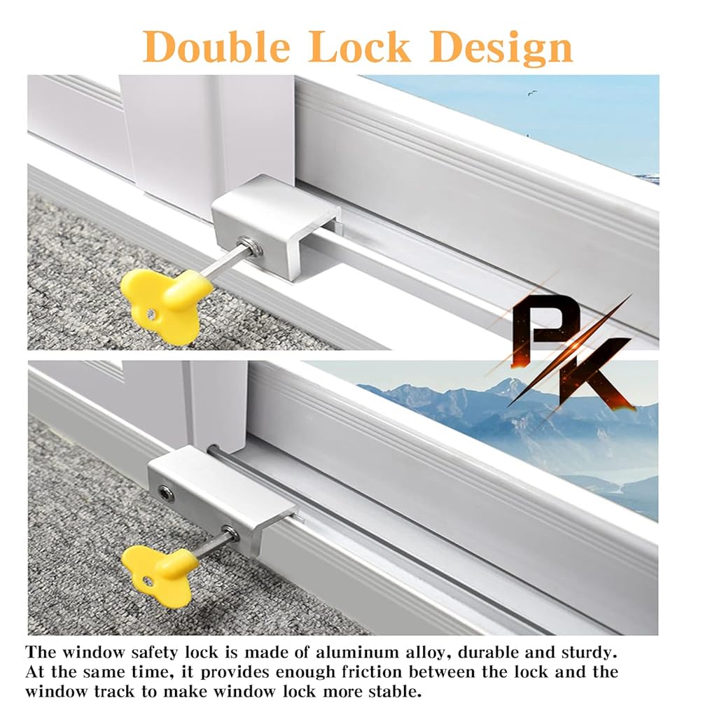 HASTHIP® 4 Juegos de Bloqueo para Ventanas Deslizantes con Llave,Cerradura de Seguridad para Niños,Tope Ajustable Aleación Aluminio Cierres Antirrobo y Anticaída Puertas y